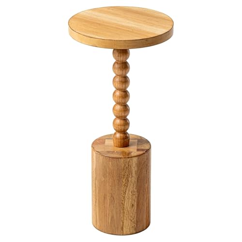 COZAYH Farmhouse Pedestal End Table, Rustic Wood Drink Table with