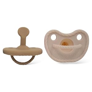 Mila & Lulu Orthodontic Shape Silicone Pacifiers (Set of 2); 0 Months and up; 100% Food Grade Silicone, One Piece Design (Hazel/Beige)