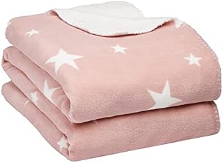 Dreamscene Star Sherpa Fleece Blanket Thermal Reverse Throw Soft Fluffy Plush Large Bedspread, 150 x 180 cm - Blush Pink White