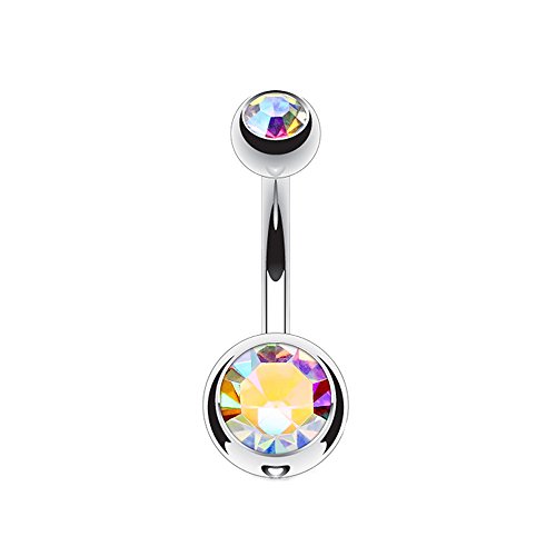 Dynamique Implant Grade Titanium Double Bezel Set Jeweled Belly Button Rings (Sold Per Piece)