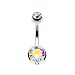14g Double Gem Ball Belly Button Ring Grade 23 Solid Titanium 3/8" (Aurora Borealis)