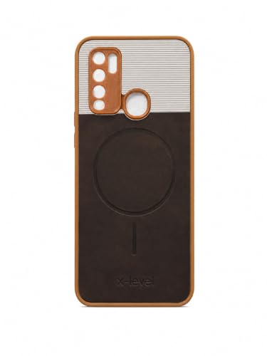 Image of Bintage Mac Safe Design Hard Slim Back Case | Soft Border Camera Protect | Dual PU Leather Finish Back Cover Compatible for Vivo Y30 / Vivo Y50 - White & Cherry Brown
