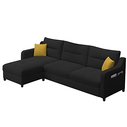 Image of Casaliving Montario 4 Seater L Shape Sofa Set for Living Room (Black Fabric) Left Side Sofa
