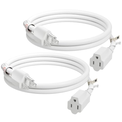 Image of FIRMERST 1875W 3 Ft Extension Cord 14 AWG 15A 3 Prong White, 2 Pack