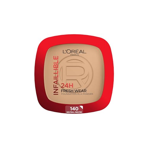 L'Oréal Paris Polvos Compactos Mate Infalible 24H, Larga Duración, Cobertura Media-Alta, Resistente al Agua, Fórmula No Comedogénica, Tono: 140 Neutral, 50 g