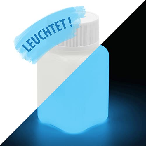 LUMENTICS Malfarbe Blau nachleuchtend 100g - Im Dunkeln leuchtende Farbe zum Malen - Nachleuchtende UV Farbe mit Glow Effekt - Phosphoreszierend - Made in Germany