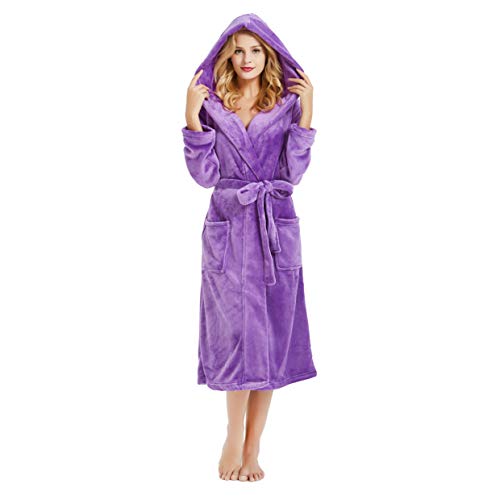 HEARTNICE Womens Hooded Fleece Robe, Soft Bathrobe for Womens, Cute Long House Coat