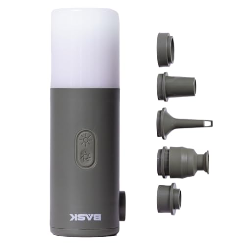 BASK Bomba de Ar Portátil 2 em 1 com Lanterna LED – Infla e Desinfla para Colchão, Piscina, Boia e Caiaque – Bateria 2000 mAh (3 colchões duplos) – Leve, Resistente à Água