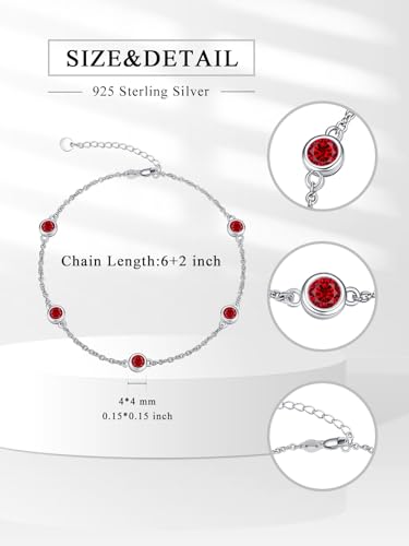 Image of Dorunmo Heart Birthstone Bracelets 925 Sterling Silver Round Birthstone Anklet for Women Birthday Jewelry Gifts for Girlfriend Wife Mother Her