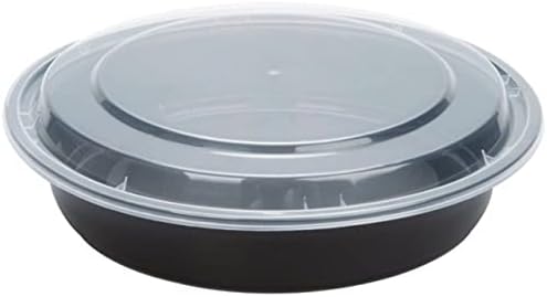 VeZee 48 oz. Black Round Plastic Meal Prep Containers with Clear Dome Lids| Bento Box, BPA Free, Stackable, Microwave/Dishwasher/Freezer Safe|10CT