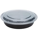 VeZee 48 oz. Black Round Plastic Meal Prep Containers with Clear Dome Lids| Bento Box, BPA Free, Sta