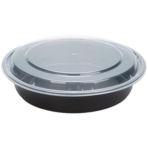 Vezee 48 Oz. Black Round Plastic Meal Prep Containers With Clear Dome Lids| Bento Box, Bpa Free, Stackable, Microwave/Dishwasher/Freezer Safe|10Ct #TOP2