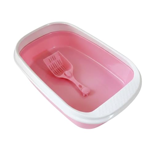 Image of PETS EMPIRE Cat Litter Box Tray with Free Scooper - Semi-Closed Design, Durable Quality, Suitable for All Adult Cats & Kittens, Pink