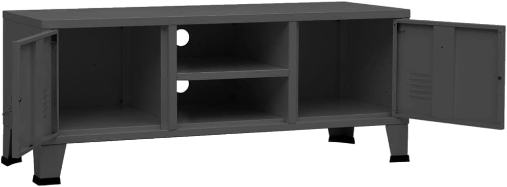 Industrial Anthracite TV Cabinet with 2 Doors and 1 Shelf, Metal Entertainment Center TV Console Table Media Furniture for Living Room, Office, Bedroom 41.3"x13.8"x16.5"