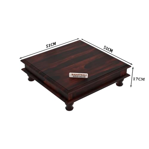 Image of Solid Sheesham Wood Pooja Chowki for Home & Mandir | Wooden Chowki Table for Living Room, Hall & Office | Traditional Low Height Wooden Table for Pooja Room, Coffee & Dcor | Walnut Finish