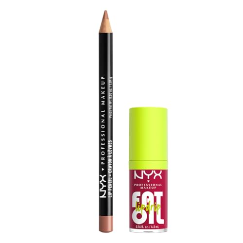 NYX Professional Makeup Lip Kit, Fat Oil Lip Drip Shade: Newsfeed + Slim Lip Pencil Shade: Natural