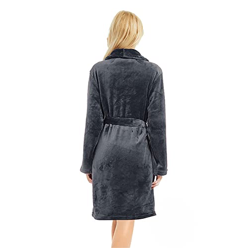 Image of U2SKIIN Women Fleece Robe, Short Cozy Plush Robes for Womens Soft Shawl Collar Warm Spa Bathrobe