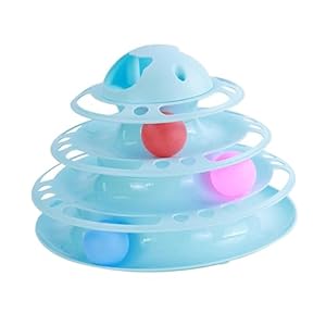 Foodie Puppies Interactive 4 Level Feather Towers of Circle Cat Toy with Three Colorful Balls – (4 Fun Tower Toy) Fun Mental Physical Exercise Puzzle Toys (Color May Vary)