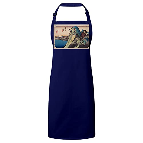 Tablier cuisine premium navy à estampe japonaise élégant