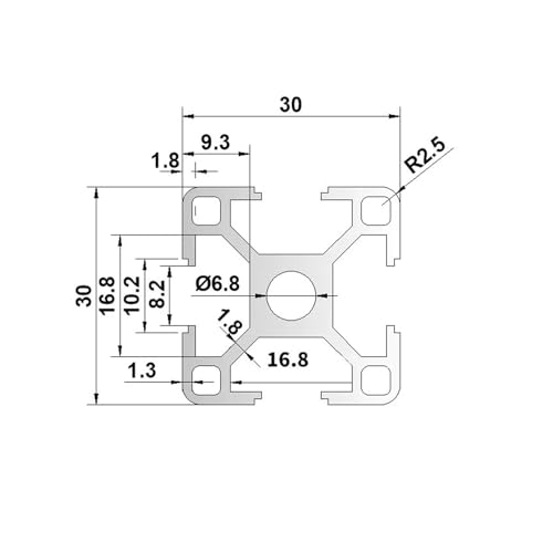 Profilé Aluminium 3030 anodisé de haute précision 800mm lot de 2 rigide