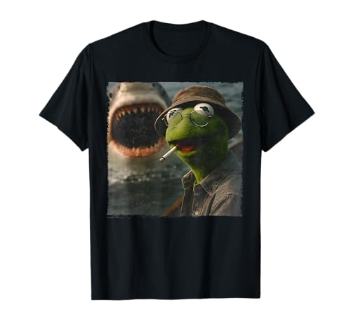 Funny Smoking Frog Meme Vintage Shark Attack Parody Tee T-Shirt