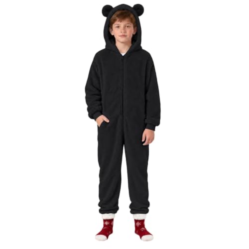 Girl's Bear Hooded Fleece Jumpsuits Sherpa Fleece Warm Halloween Costume - image 5