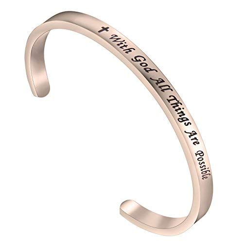 FEELMEM Matthew 19:26 With God All Things Are Possible Faith Cuff Bangle Bracelet Religious Jewelry Christian Gifts2