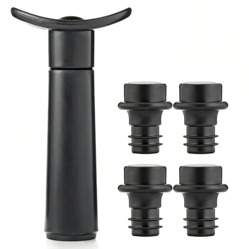 ZYOMVUN Pompe à Vin Noire avec 4 Bouchons Sous Vide, réutilisable pour garder le frais, Scellage Hermétique, Système de Conservation Manuel, accessoires,...