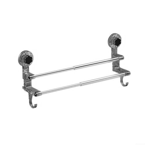 Toallero doble con ventosa ajustable para baño o cocina, toallero extraíble sin taladro, con agarre fuerte, se adapta a 48 a 78 cm de largo, azulejos o vidrio (gris)