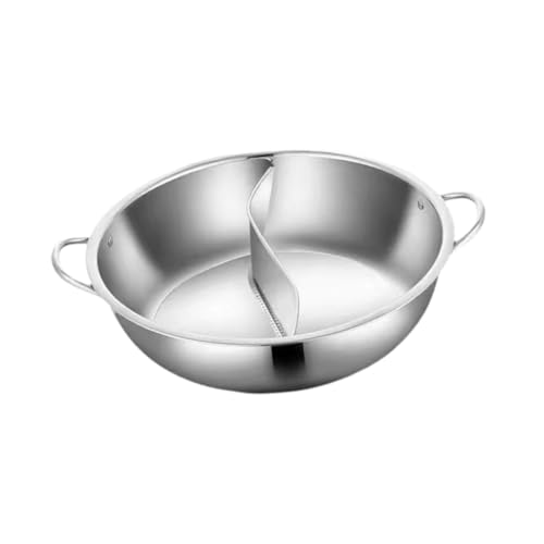 Bothyi Stainless Steel Pot,with Divider,Shabu Shabu Pot Easy to Clean Divided Hotpot for Party Restaurant Household Family Gathering, 34cm