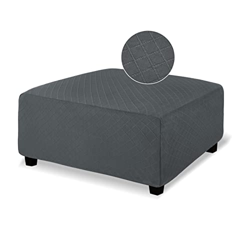Image of NeColorLife Ottoman Cover Rectangle Oversize Slipcover Stretch Footrest Stool Covers Furniture Protectors Washable Diamond Lattice Jacquard Fabric with Elastic Band,X-Large,Dark Grey
