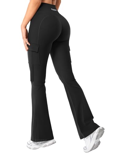 YEOREO Workout Flare Leggings with Pockets for Women Byenda Scrunch Butt Lifting Leggings Women No Front Seam Yoga Pants