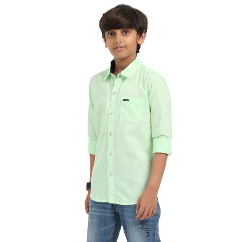 Image of ROCKET SCIENCE Boys Single Pocket Shirt | Regular Fit, Spread Collar, Full Sleeves, 100% Cotton Linen Fabric Royal Blue