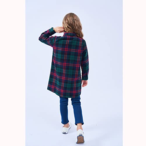 Girls' Casual Flannel Long Plaid Shirt Jacket Toddler Kids Button Down Pocketed Shirt Shacket Coats for Kids Winter3