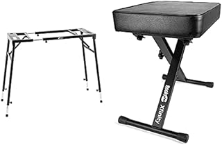 TIGER KYS21-BK Adjustable Platform Keyboard Stand Flat Top Stand for Keyboards and Mixers Black & RockJam RJKBB100 Premium Adjustable Padded Keyboard Bench or Digital Piano Stool
