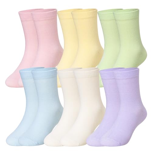 Eocom Girls Socks Little Kids Crew Socks Cotton Cute Youth Dress Socks 6 Pairs