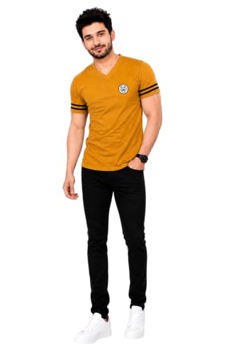 Image of Geum Men's Solid Half Sleeve V-Neck T-Shirt | Soft & Breathable Fabric | Regular Fit | Casual Everyday T-Shirt