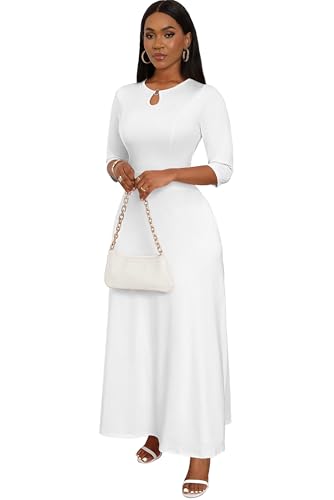 FANDEE Women's Maxi Dress Casual Boho Plain Long Dresses 3/4 Sleeve with Pockets4