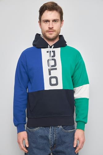POLO RALPH LAUREN Men's Sweater Large Pullover Hoodie Colorblock (Medium, Blue MU)2