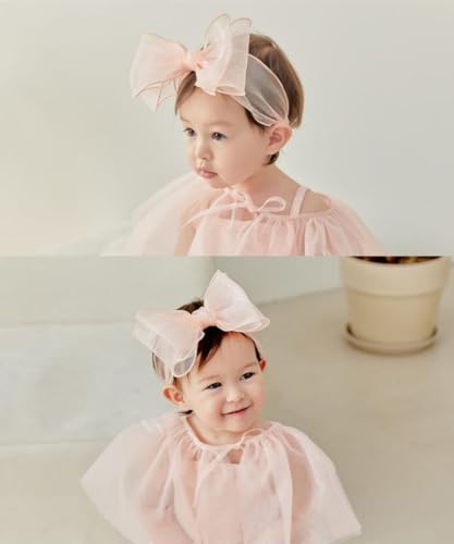 Cute Lace Bow Baby Girls Headbands White Knot Headband Soft Chiffon Hair Band for Newborn Infant Toddler Kids Hair Accessories (Pink D)4