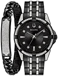 Bulova Men's Crystal Accented Gift Set with 3-Hand Date Quartz Watch and ID Bracelet