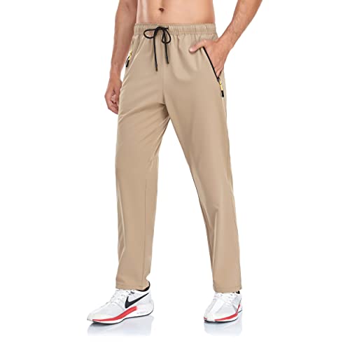 Rapoo Men's Workout Athletic Pants with Zipper Pockets Elastic Waist Lightweight Waterproof Hiking Jogging Running Pants for Men(Khaki,30) - Thumbnail 3