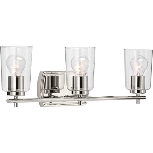 Progress Lighting Adley Collection 3-Light Clear Glass New Traditional Bath Vanity Light Polished Nickel, 7-5/8" x 23"