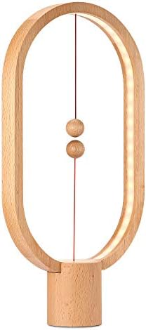 Allocacoc Heng Balance lamp Modern Magnetic Floating Switch USB Powered LED Table lamp, Desk lamp, Wooden Bedside Nightlight, Contemporary Soft Light, Office, Home Gift Oval