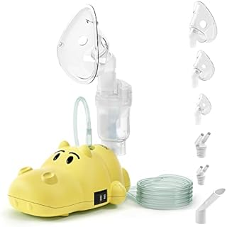 Hangsun Children's Compressor System Electric Mist Inhaler Machine CN600 with Child Accessories, Playful Hippo to Help Relax, Portable Device for Travel and Home Use, Yellow