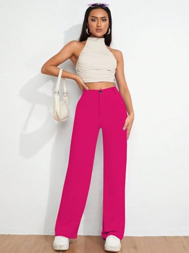 Image of Toochki Trousers for Woman Pants Women's Formal Office Korean | Black Track Pant | Straight | Cotton Spandex Stretchable Trouser | High-Waisted Bottom Wear