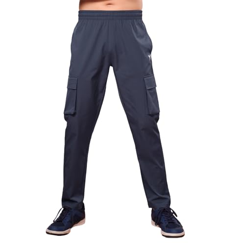 Image of TECHNOSPORT Boys' Solid Straight Fit TS Flexi Cargo Trackpants Drawstring 4-Pocket Polyester Joggers for Sports Play School UPF50+ Anti Odour