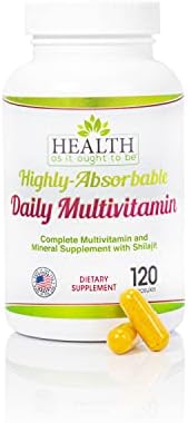 Health As It Ought To Be Highly-Absorbable Daily Multivitamin with Shilajit, MethylB12, Methylfolate, and Vitamin K2 MK-7 120 Capsules