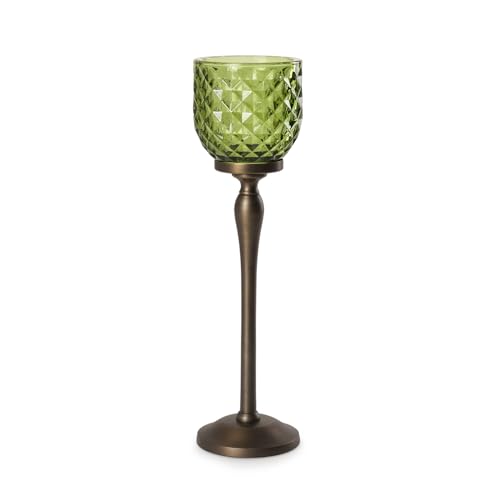 Image of Pure Home Green Diamond Cut Hurricane - Large | Size: 9 x 9 x 24 cm | Premium Hurricanes for Everyday Styling | Living Room & Home Decor Showpiece | Ideal for Diwali & Festive | Premium Decor | Pack of 1