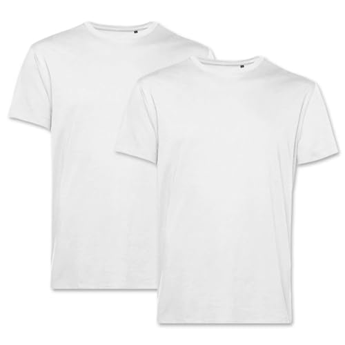 PinkTex Herren T-Shirt (2er Pack) Bio-Baumwolle Rundhals, Weiß, L
